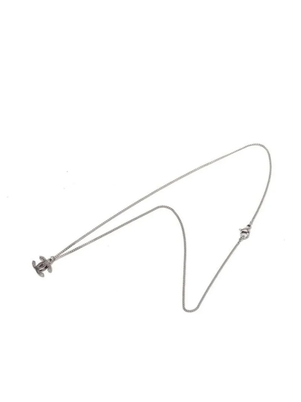 Chanel CC Logo Necklace Silver Metal